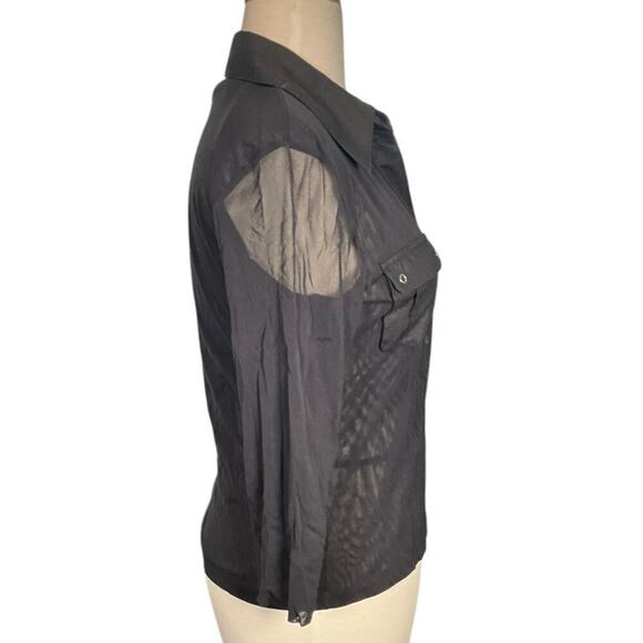 INC Sheer 3/4 Sleeve V-Neck 3/4 Button Black Stretch Colored Large Work Wear - Picture 4 of 9